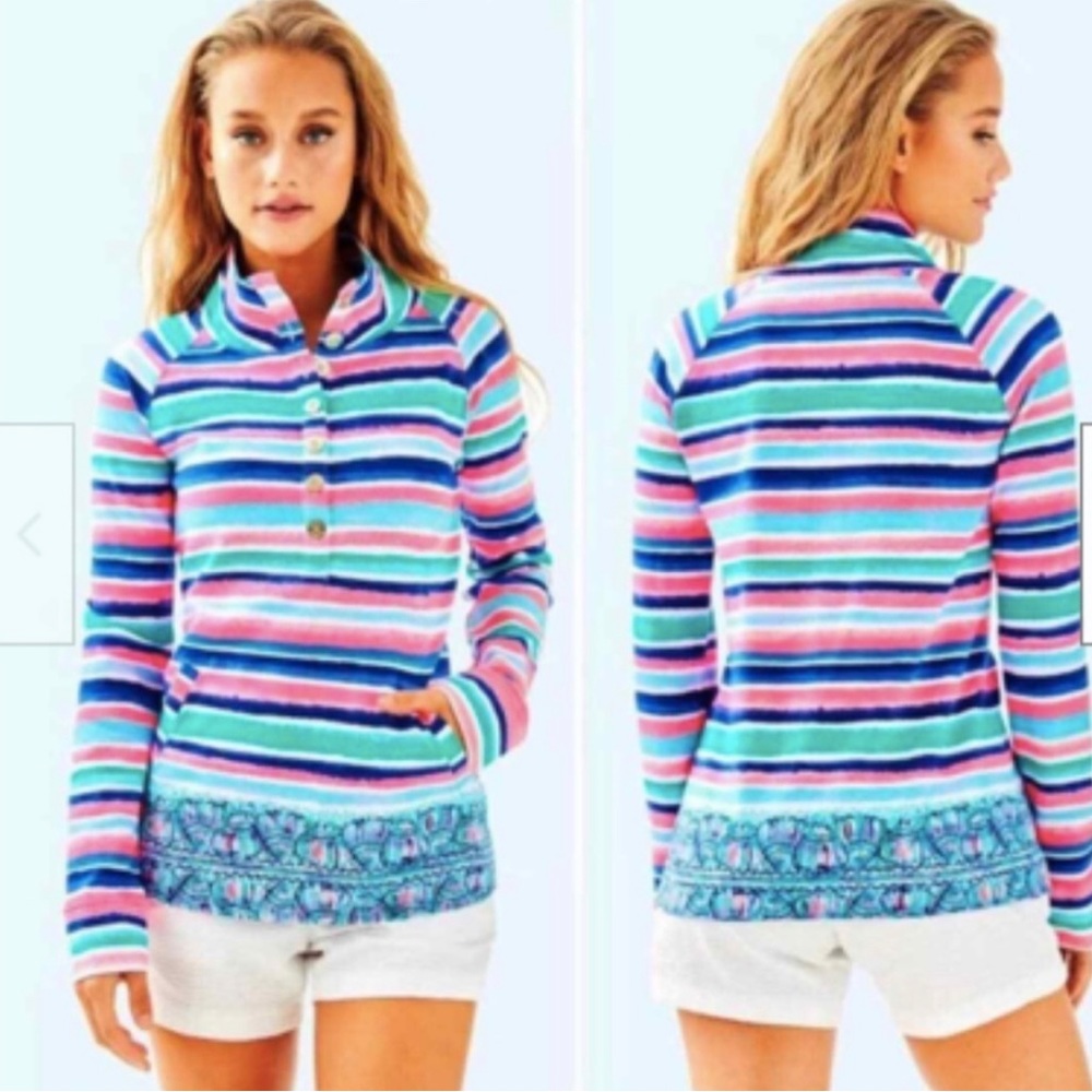 LILLY Pulitzer Captain Popover Sandy Shell Stripe, UPF 50+ Buttons Size L